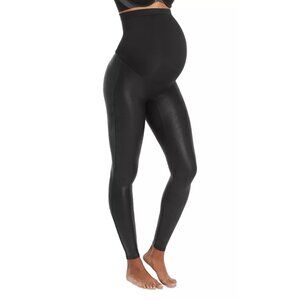 SPANX Mama Maternity Faux Leather Leggings XL Black High Waisted Skinny Fit
